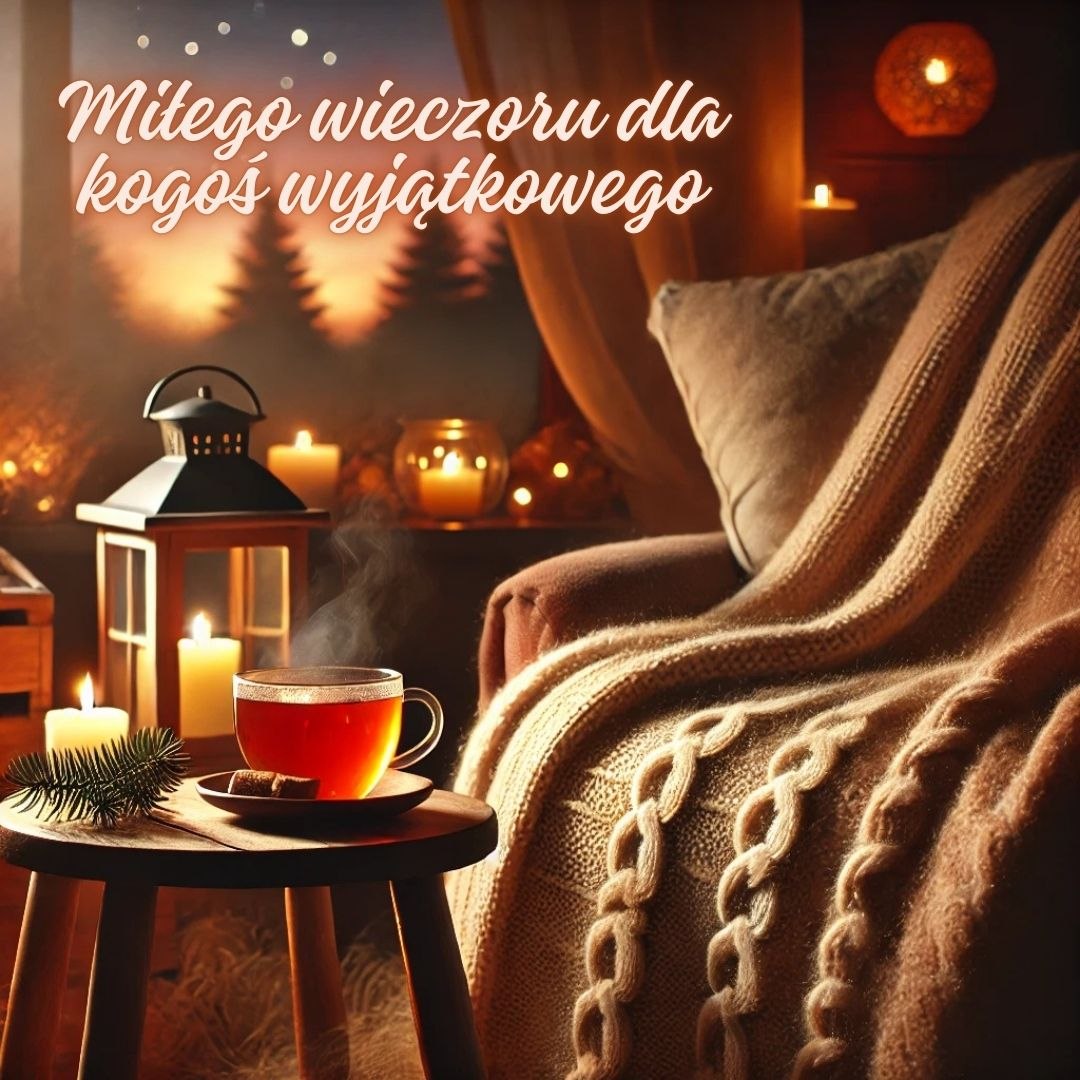 Miłego wieczoru dla kogoś wyjątkowego - przytulne pozdrowienia wieczorne z herbatą i świecami
