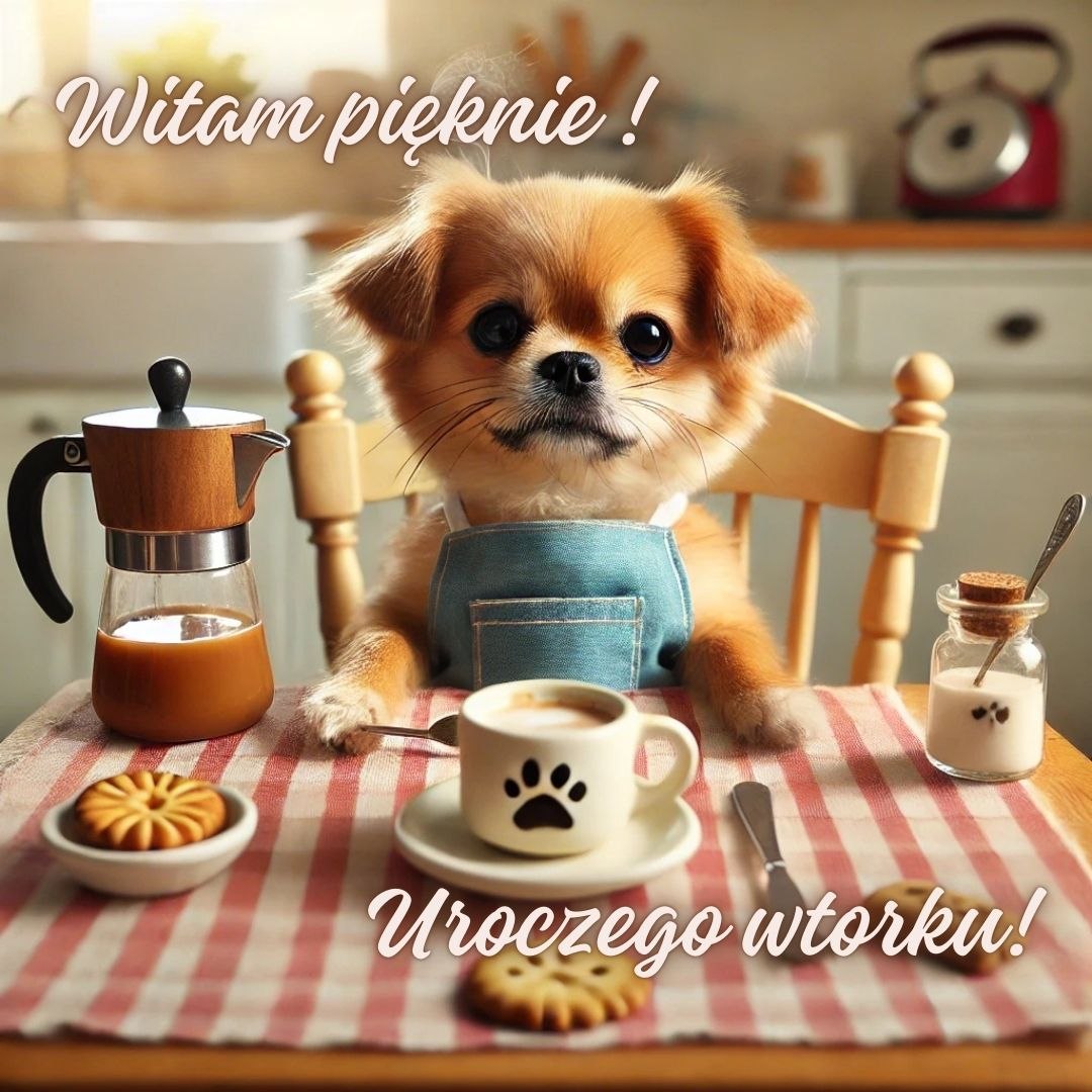 Witam pięknie i życzę uroczego wtorku. Piesek chce się przywitać i pozdrowić we wtorkowy poranek mówiąc "dzień dobry"!