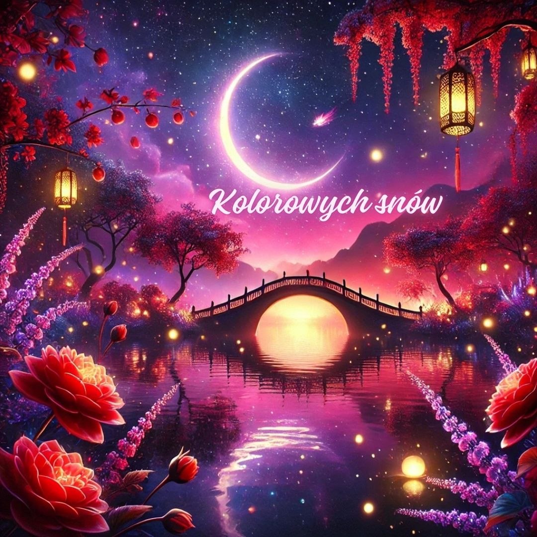 Piękny obrazek na dobranoc z magicznym mostem i świecącym księżycem
