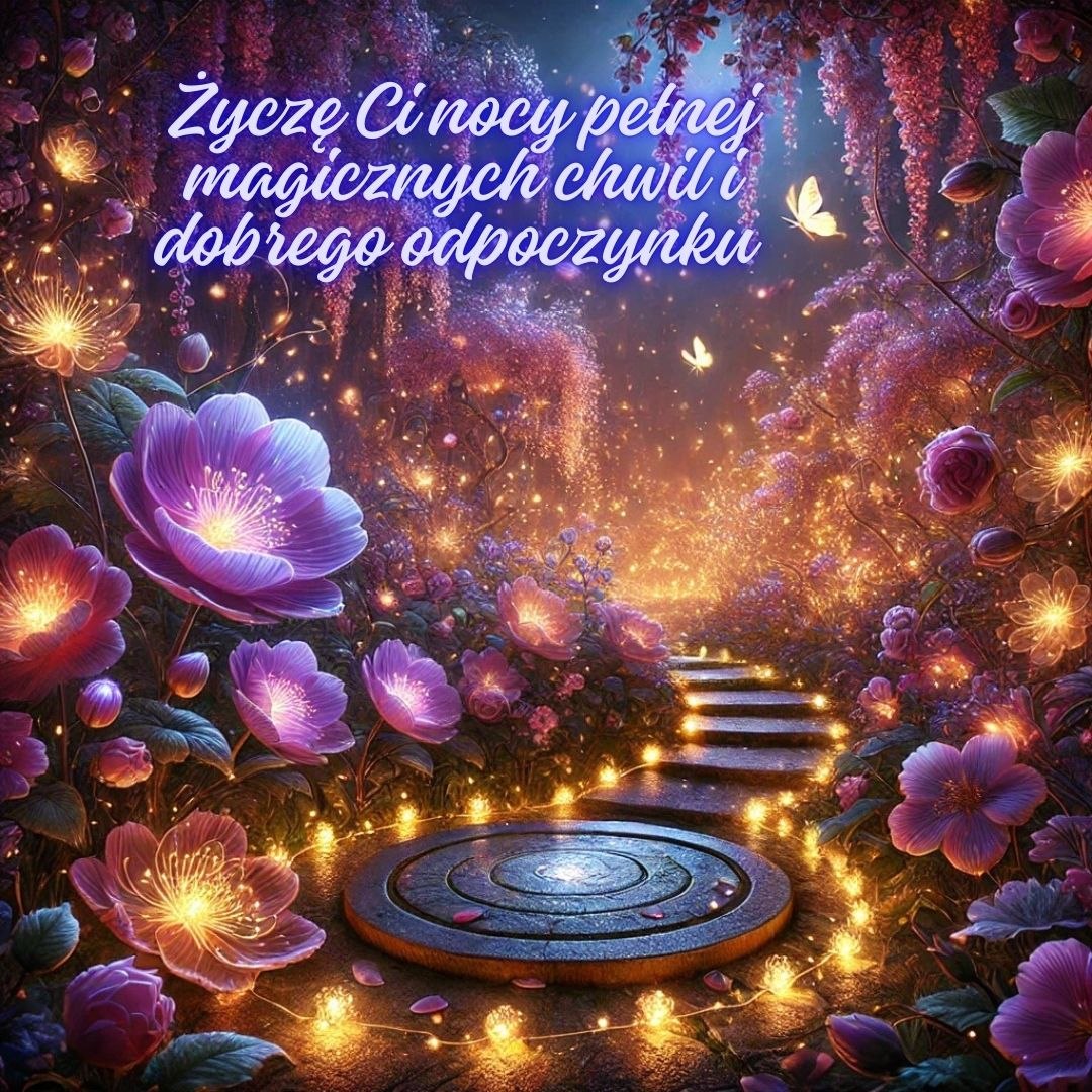Fajne nowe kartki na dobranoc - magiczna ścieżka wśród kwiatów
