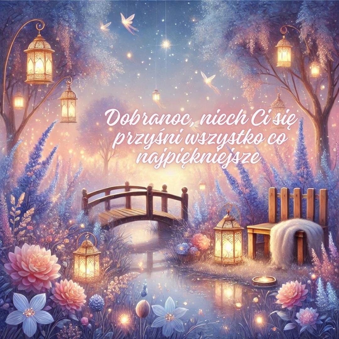 Nowe obrazki na dobranoc kartki spokojnej nocy - most w magicznym ogrodzie