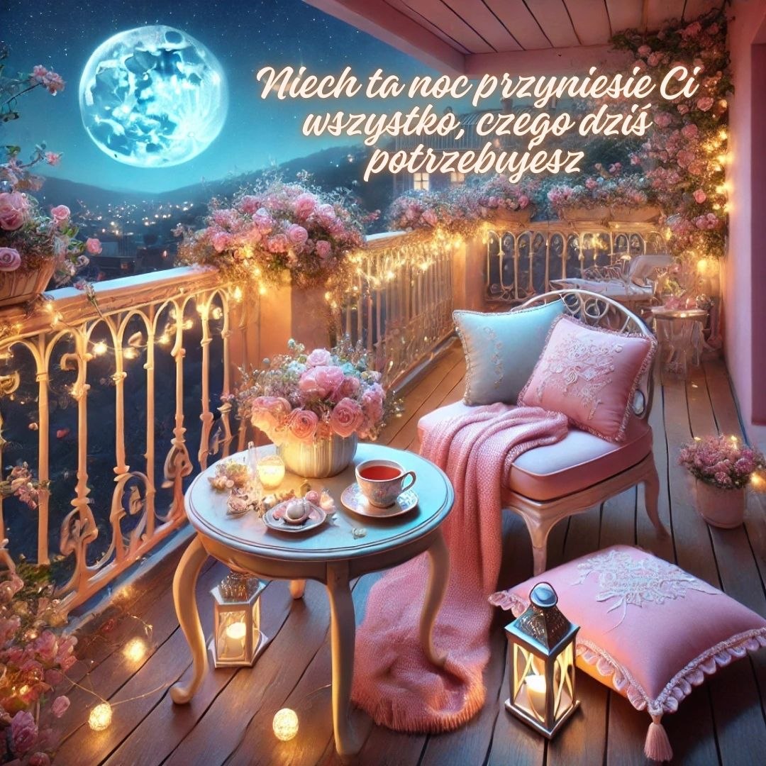 Nowe kartki na dobranoc - romantyczny balkon z różami